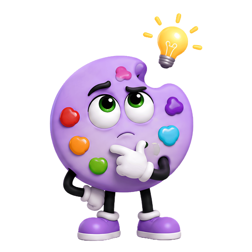 DrawBuddy mascot thinking with a lightbulb — great for beginners