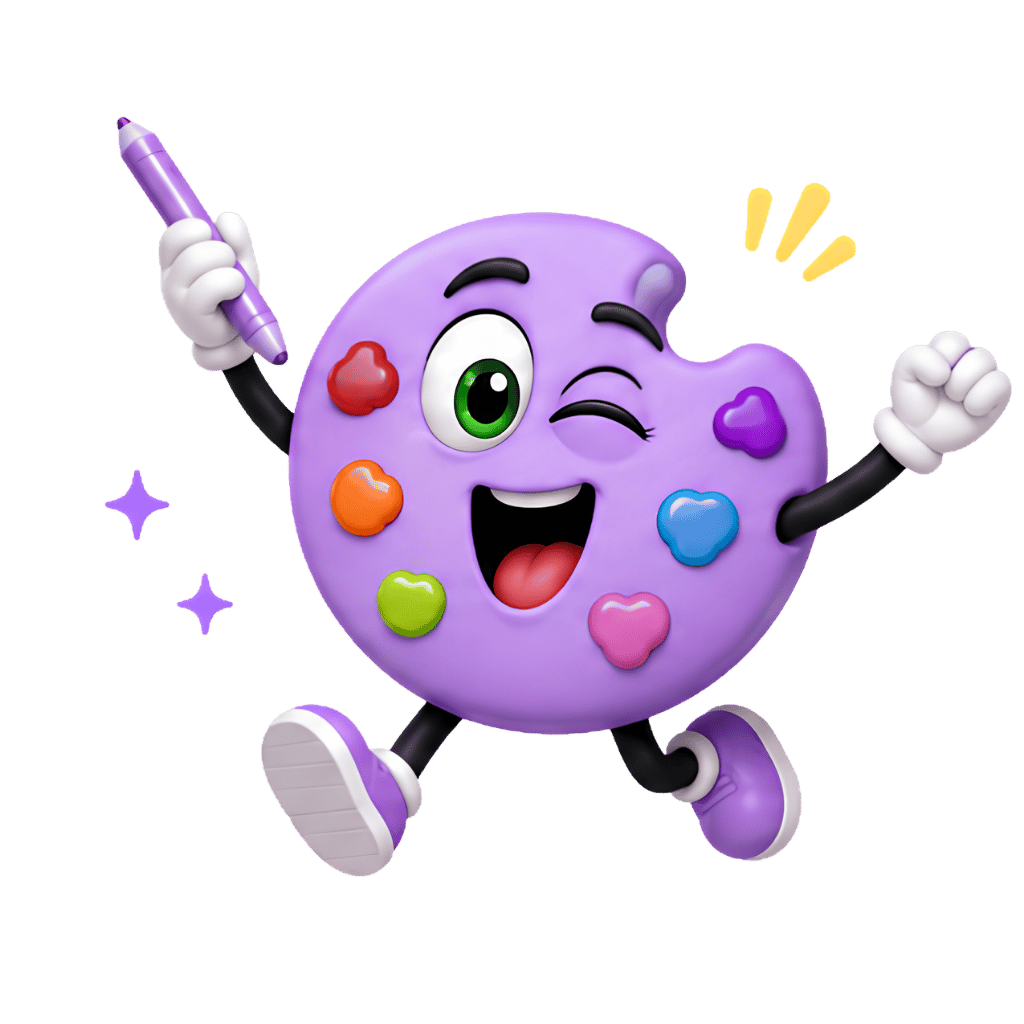 DrawBuddy mascot running and winking with excitement